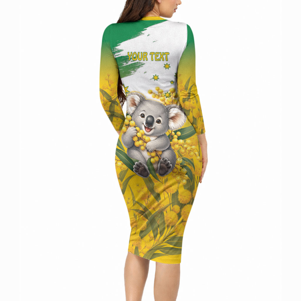 Australia Wattle Day Personalised Long Sleeve Bodycon Dress Acacia Pycnantha Cute Koala