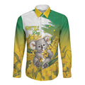 Australia Wattle Day Personalised Long Sleeve Button Shirt Acacia Pycnantha Cute Koala