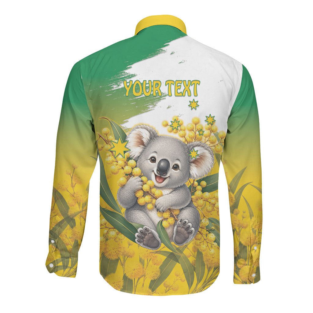 Australia Wattle Day Personalised Long Sleeve Button Shirt Acacia Pycnantha Cute Koala