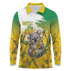 Australia Wattle Day Personalised Long Sleeve Polo Shirt Acacia Pycnantha Cute Koala