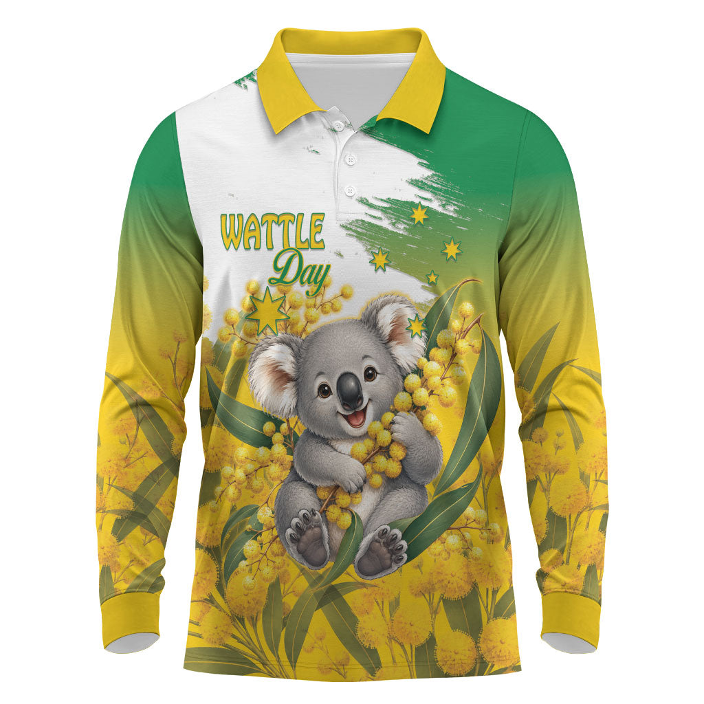 Australia Wattle Day Personalised Long Sleeve Polo Shirt Acacia Pycnantha Cute Koala