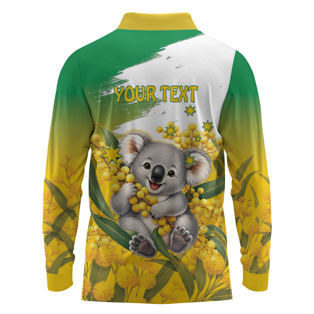 Australia Wattle Day Personalised Long Sleeve Polo Shirt Acacia Pycnantha Cute Koala
