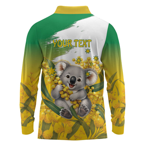 Australia Wattle Day Personalised Long Sleeve Polo Shirt Acacia Pycnantha Cute Koala