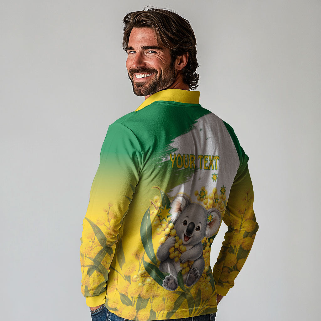 Australia Wattle Day Personalised Long Sleeve Polo Shirt Acacia Pycnantha Cute Koala