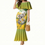 Australia Wattle Day Personalised Mermaid Dress Acacia Pycnantha Cute Koala