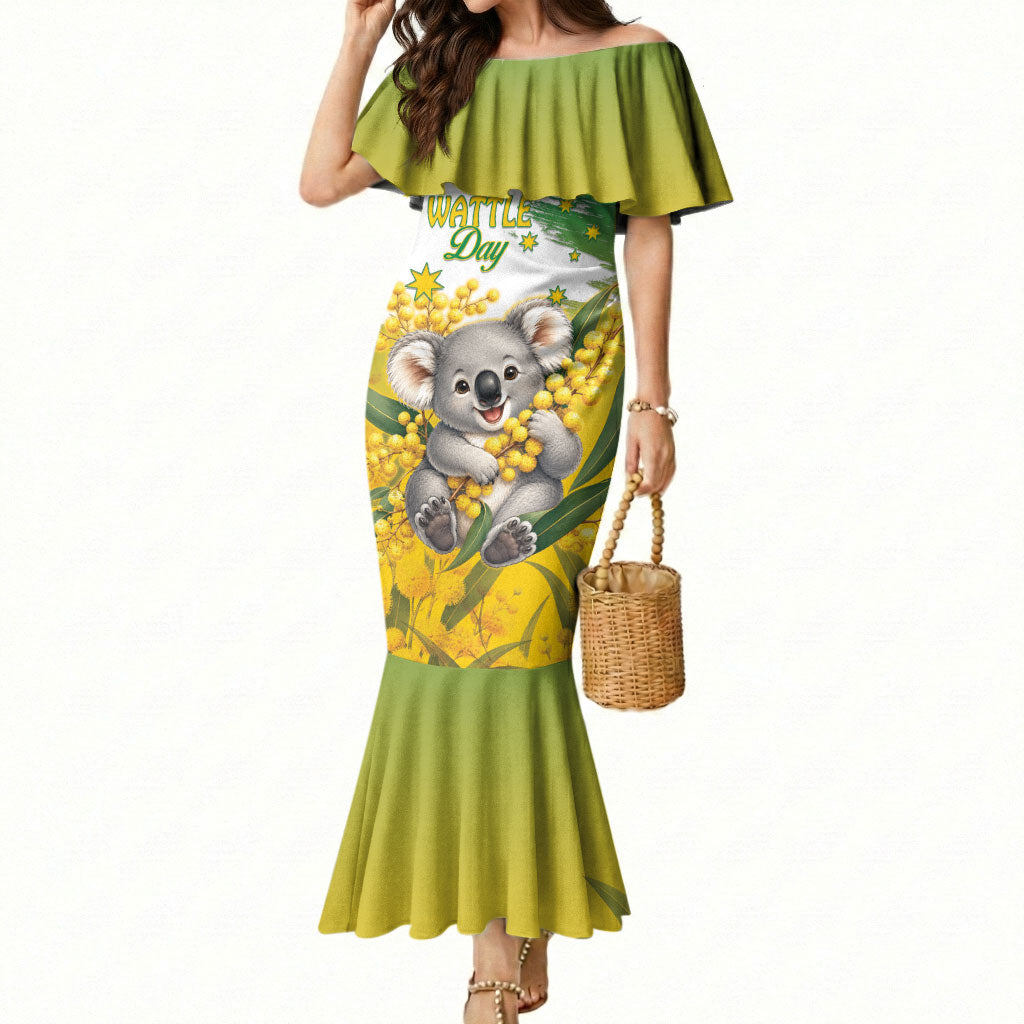 Australia Wattle Day Personalised Mermaid Dress Acacia Pycnantha Cute Koala