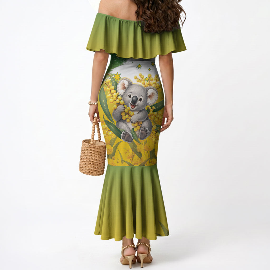 Australia Wattle Day Personalised Mermaid Dress Acacia Pycnantha Cute Koala
