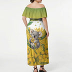 Australia Wattle Day Personalised Off Shoulder Maxi Dress Acacia Pycnantha Cute Koala