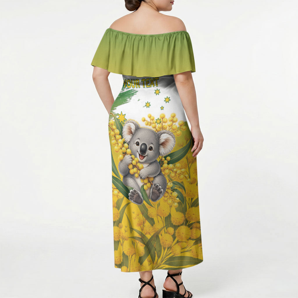 Australia Wattle Day Personalised Off Shoulder Maxi Dress Acacia Pycnantha Cute Koala