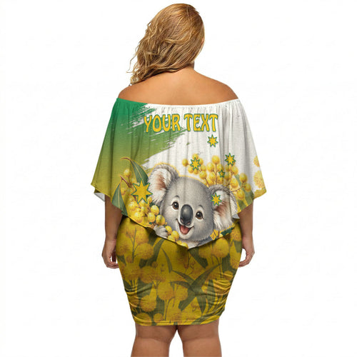 Australia Wattle Day Personalised Off Shoulder Short Dress Acacia Pycnantha Cute Koala