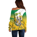 Australia Wattle Day Personalised Off Shoulder Sweater Acacia Pycnantha Cute Koala