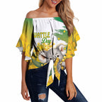 Australia Wattle Day Personalised Off Shoulder Wrap Waist Top Acacia Pycnantha Cute Koala