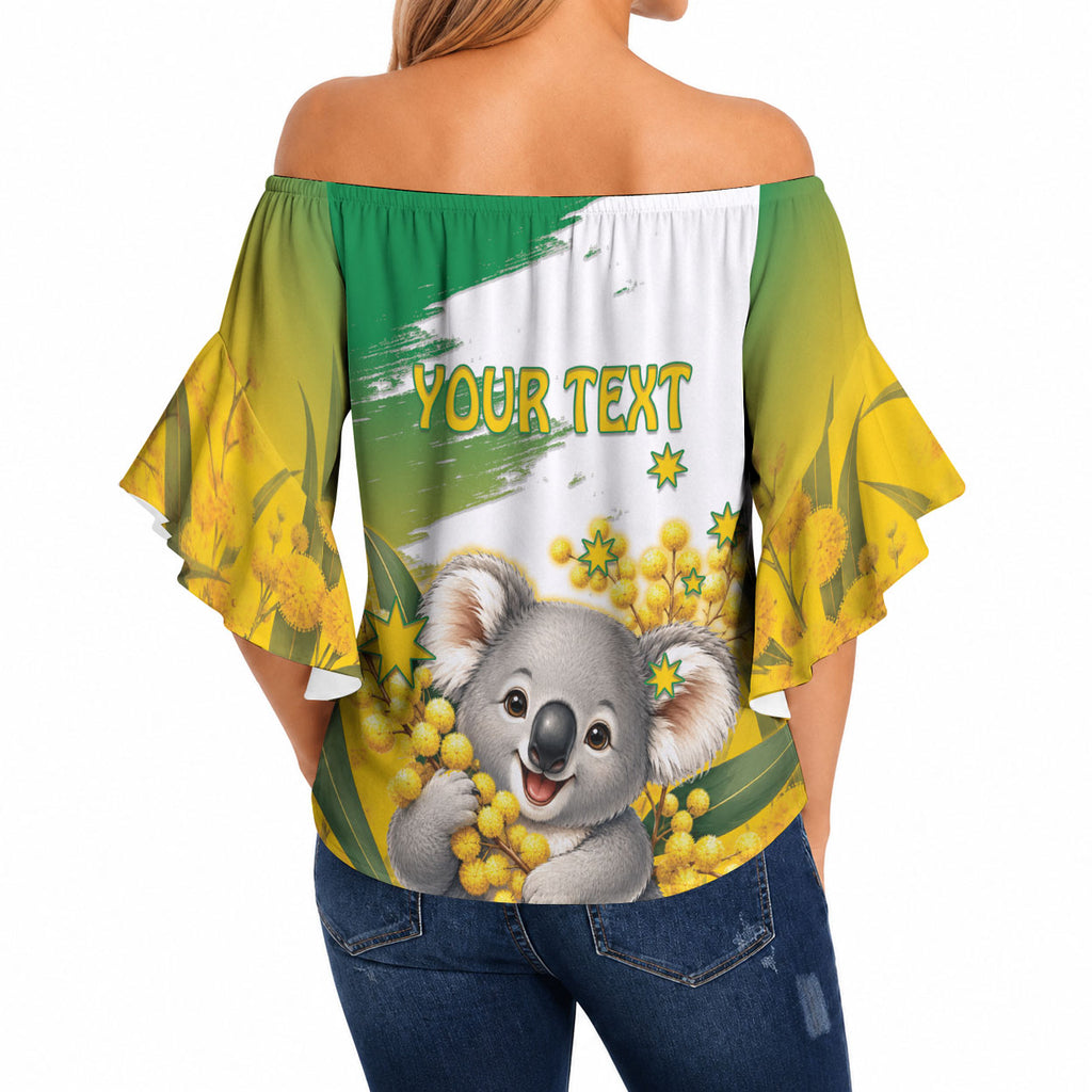 Australia Wattle Day Personalised Off Shoulder Wrap Waist Top Acacia Pycnantha Cute Koala