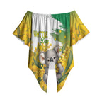 Australia Wattle Day Personalised Off Shoulder Wrap Waist Top Acacia Pycnantha Cute Koala