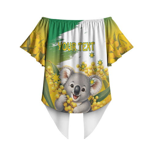 Australia Wattle Day Personalised Off Shoulder Wrap Waist Top Acacia Pycnantha Cute Koala