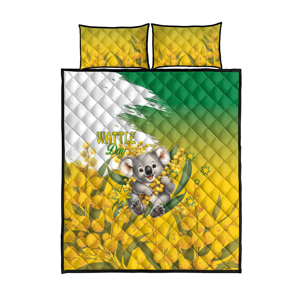 Australia Wattle Day Quilt Bed Set Acacia Pycnantha Cute Koala