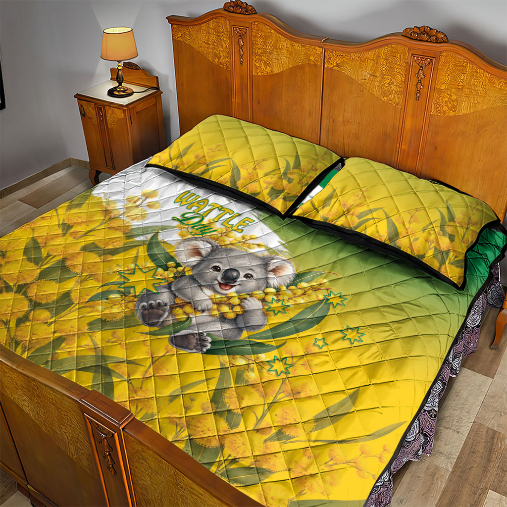 Australia Wattle Day Quilt Bed Set Acacia Pycnantha Cute Koala