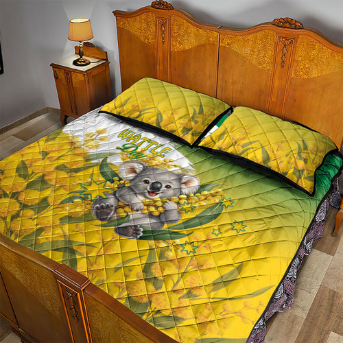Australia Wattle Day Quilt Bed Set Acacia Pycnantha Cute Koala
