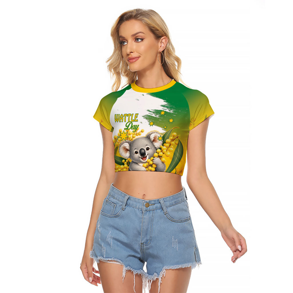 Australia Wattle Day Personalised Raglan Cropped T Shirt Acacia Pycnantha Cute Koala