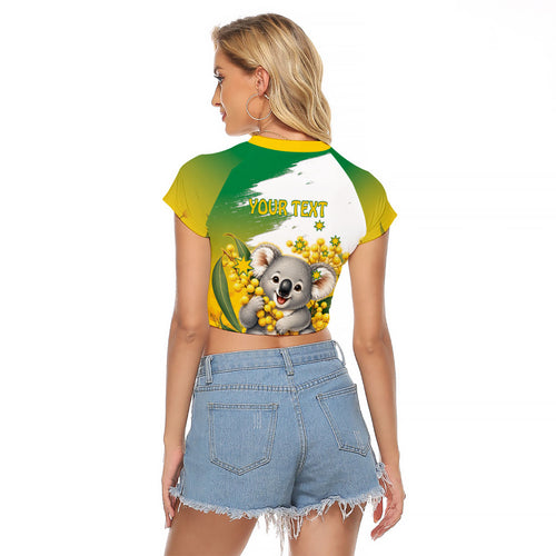 Australia Wattle Day Personalised Raglan Cropped T Shirt Acacia Pycnantha Cute Koala