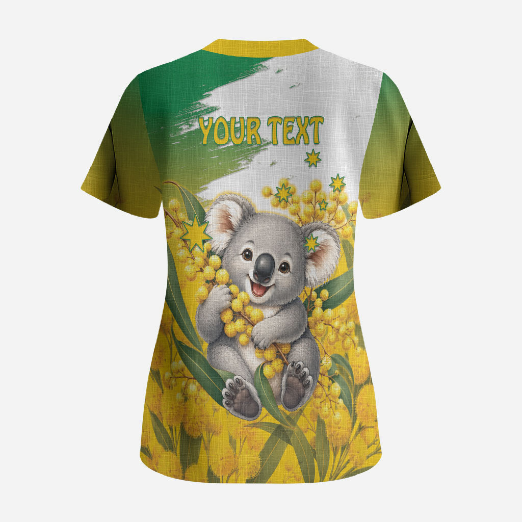 Australia Wattle Day Personalised Scrub Top Acacia Pycnantha Cute Koala
