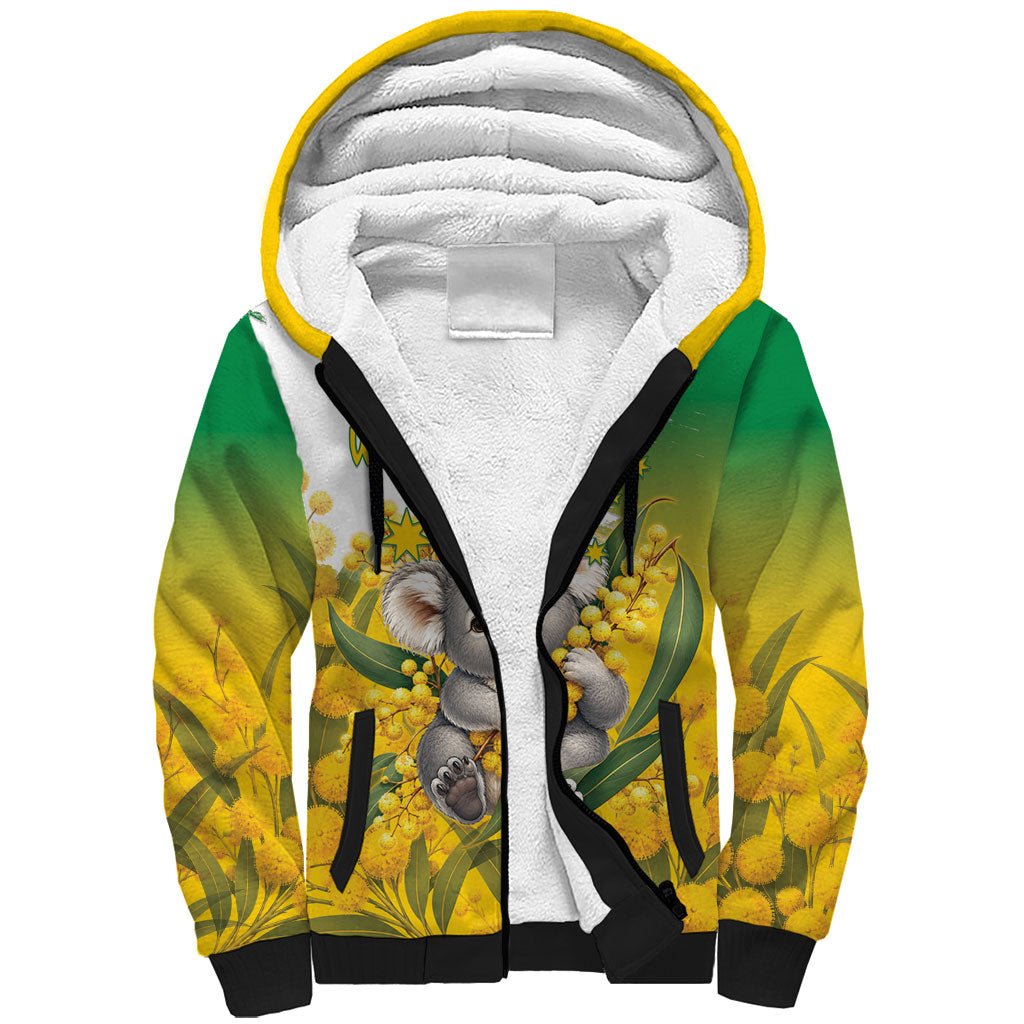 Australia Wattle Day Personalised Sherpa Hoodie Acacia Pycnantha Cute Koala