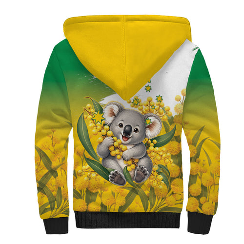 Australia Wattle Day Personalised Sherpa Hoodie Acacia Pycnantha Cute Koala