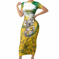 Australia Wattle Day Personalised Short Sleeve Bodycon Dress Acacia Pycnantha Cute Koala