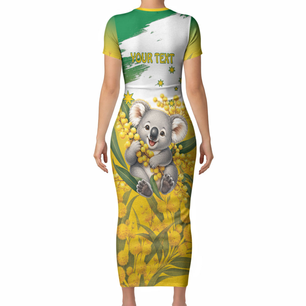 Australia Wattle Day Personalised Short Sleeve Bodycon Dress Acacia Pycnantha Cute Koala