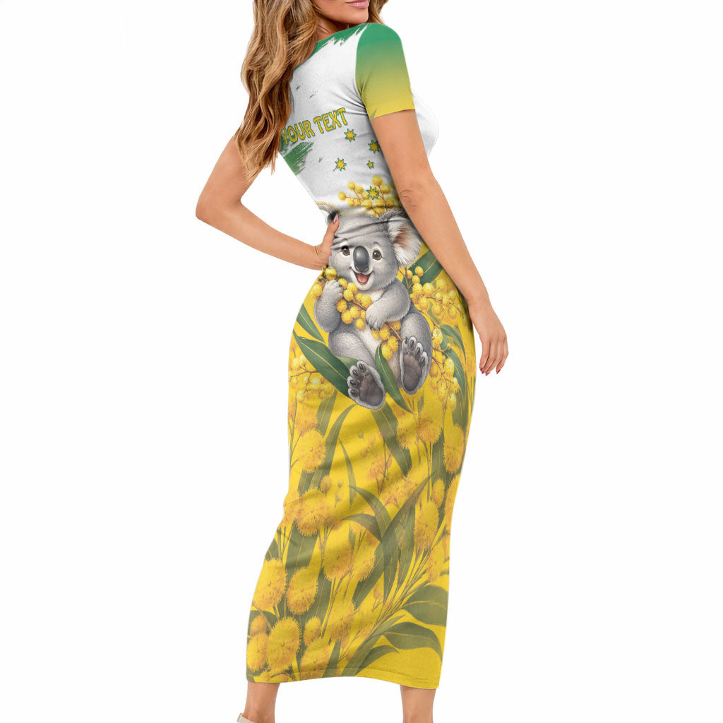 Australia Wattle Day Personalised Short Sleeve Bodycon Dress Acacia Pycnantha Cute Koala