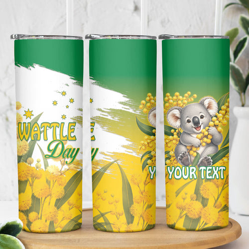 Australia Wattle Day Personalised Skinny Tumbler Acacia Pycnantha Cute Koala