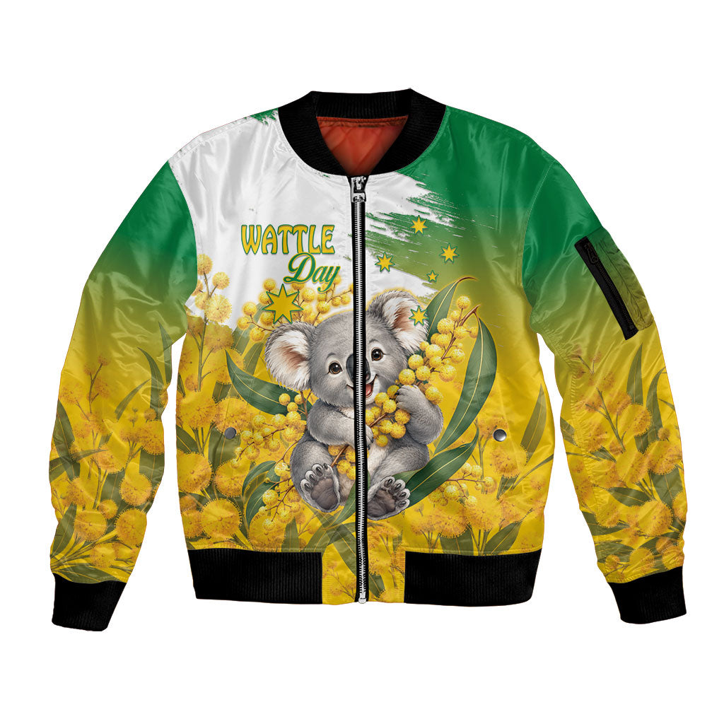 Australia Wattle Day Personalised Sleeve Zip Bomber Jacket Acacia Pycnantha Cute Koala