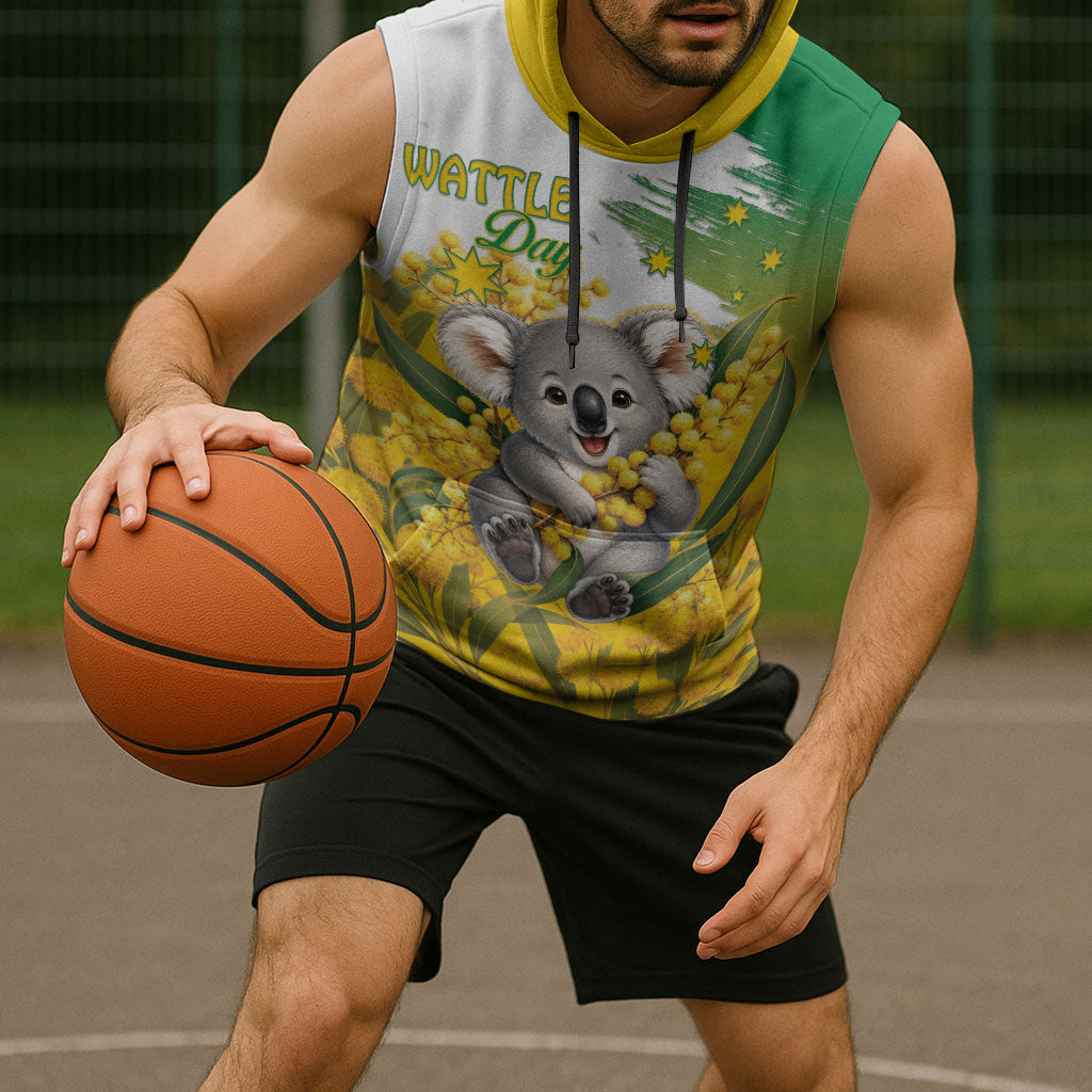 Australia Wattle Day Personalised Sleeveless Hoodie Acacia Pycnantha Cute Koala