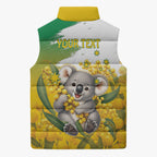 Australia Wattle Day Personalised Sleeveless Puffer Jacket Acacia Pycnantha Cute Koala