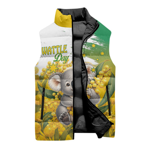 Australia Wattle Day Personalised Sleeveless Puffer Jacket Acacia Pycnantha Cute Koala