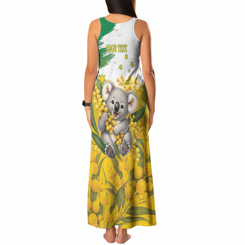 Australia Wattle Day Personalised Tank Maxi Dress Acacia Pycnantha Cute Koala