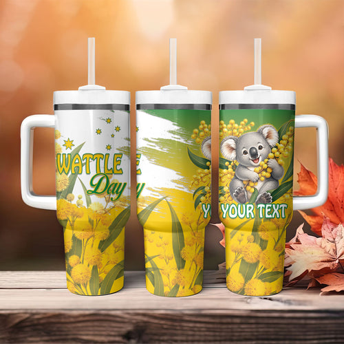 Australia Wattle Day Personalised Tumbler With Handle Acacia Pycnantha Cute Koala