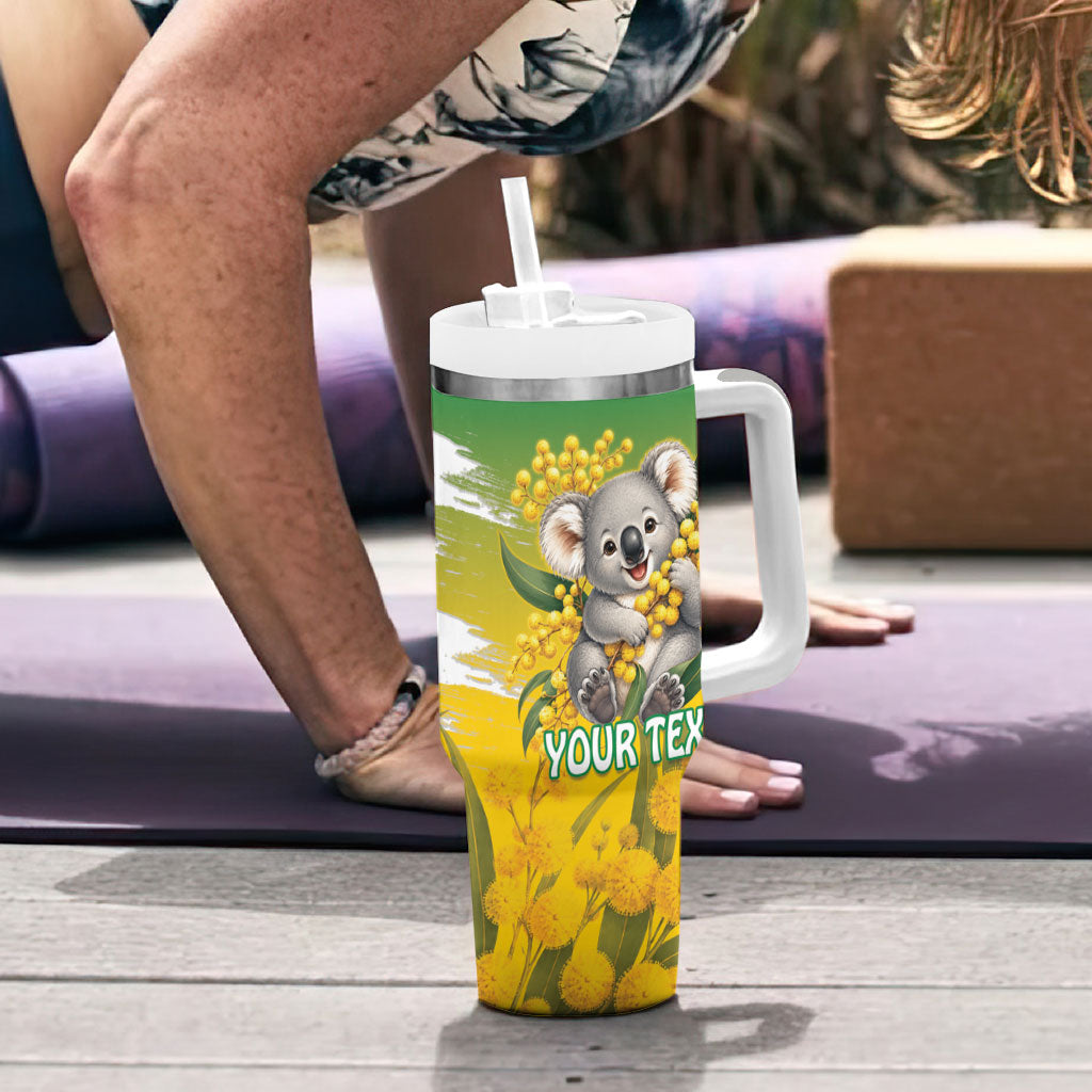 Australia Wattle Day Personalised Tumbler With Handle Acacia Pycnantha Cute Koala