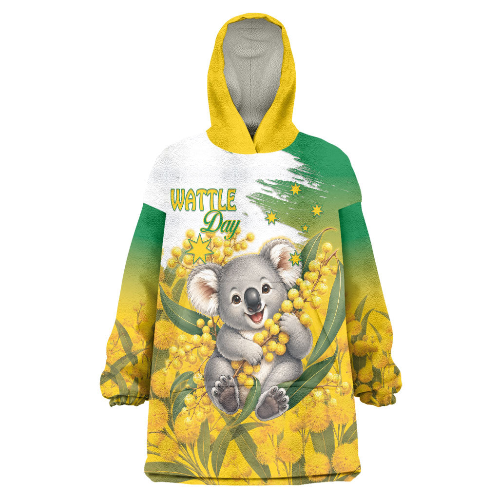 Australia Wattle Day Personalised Wearable Blanket Hoodie Acacia Pycnantha Cute Koala