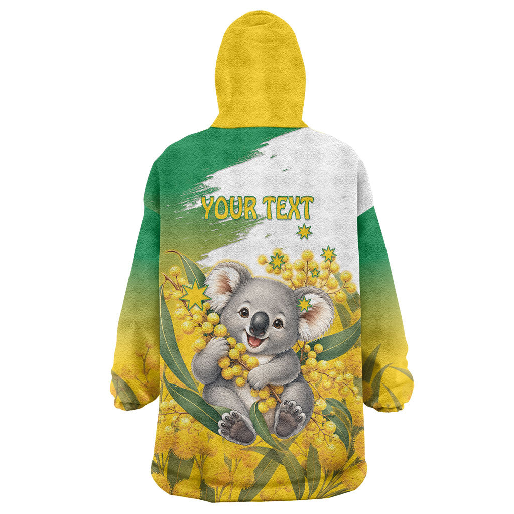 Australia Wattle Day Personalised Wearable Blanket Hoodie Acacia Pycnantha Cute Koala