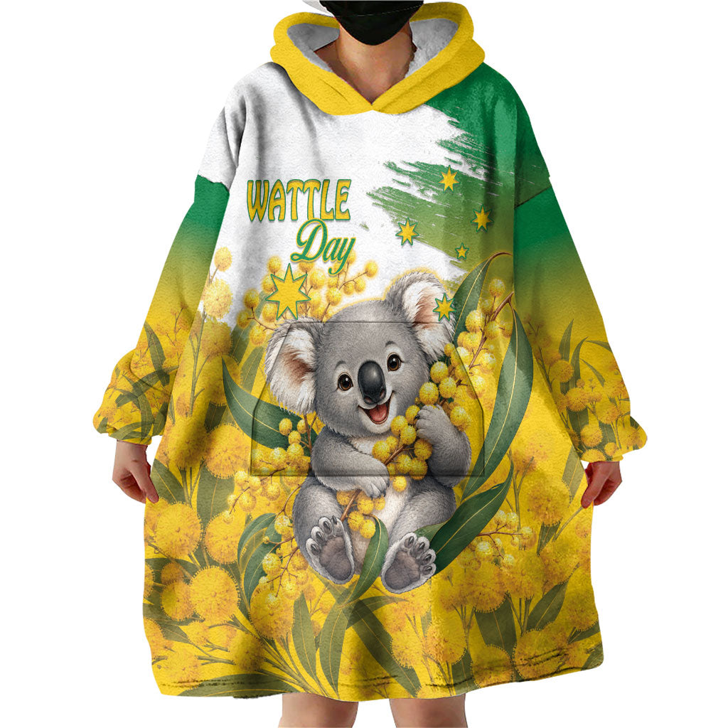 Australia Wattle Day Personalised Wearable Blanket Hoodie Acacia Pycnantha Cute Koala
