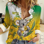 Australia Wattle Day Personalised Women Casual Shirt Acacia Pycnantha Cute Koala
