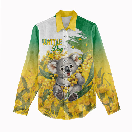 Australia Wattle Day Personalised Women Casual Shirt Acacia Pycnantha Cute Koala