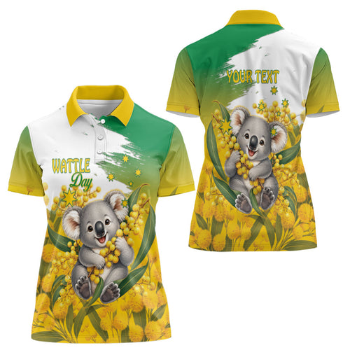Australia Wattle Day Personalised Women Polo Shirt Acacia Pycnantha Cute Koala