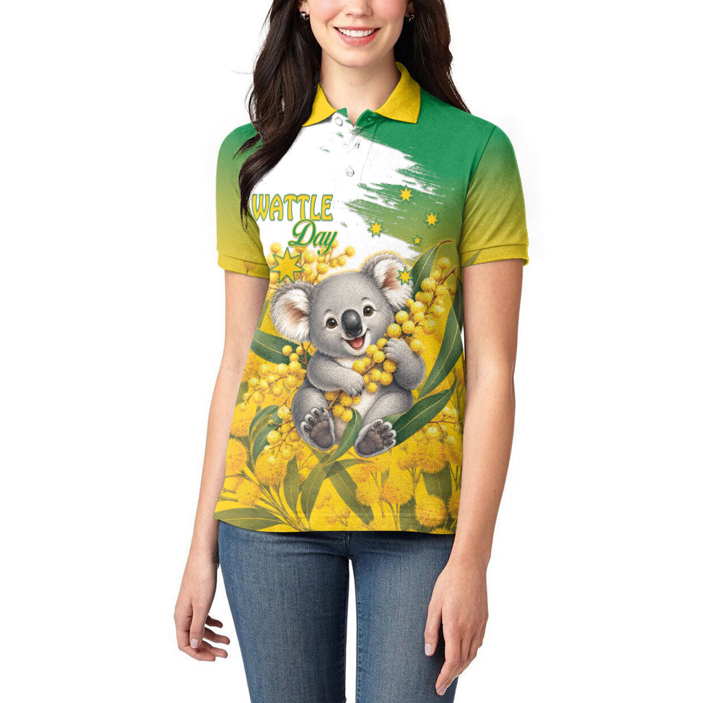 Australia Wattle Day Personalised Women Polo Shirt Acacia Pycnantha Cute Koala