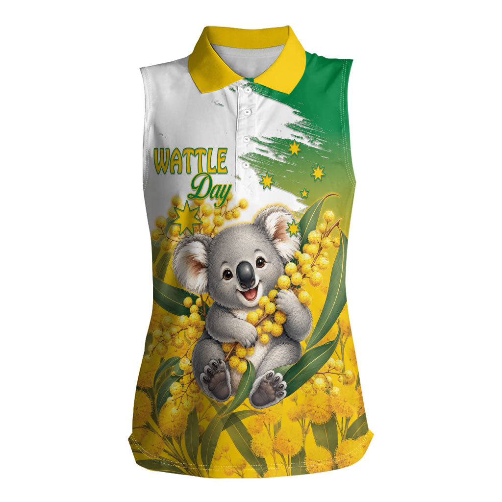 Australia Wattle Day Personalised Women Sleeveless Polo Shirt Acacia Pycnantha Cute Koala