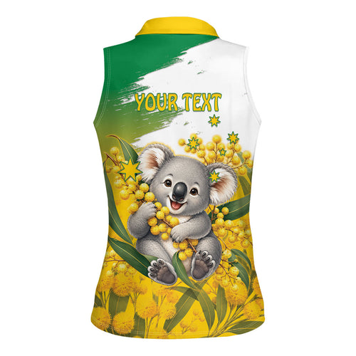 Australia Wattle Day Personalised Women Sleeveless Polo Shirt Acacia Pycnantha Cute Koala