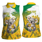 Australia Wattle Day Personalised Women Sleeveless Polo Shirt Acacia Pycnantha Cute Koala