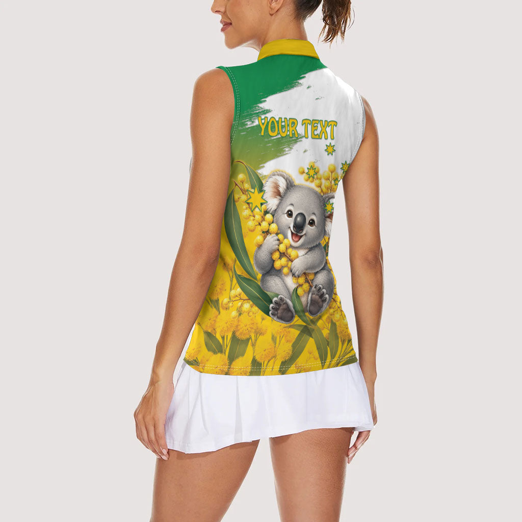 Australia Wattle Day Personalised Women Sleeveless Polo Shirt Acacia Pycnantha Cute Koala