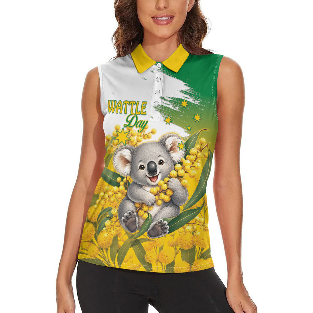 Australia Wattle Day Personalised Women Sleeveless Polo Shirt Acacia Pycnantha Cute Koala